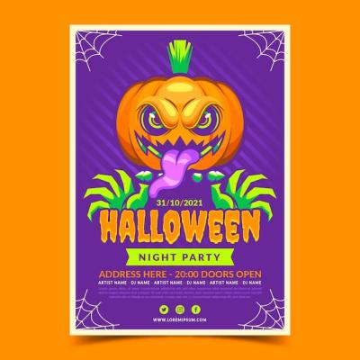 Flat Halloween Party Vertical Flyer Template – Free Download