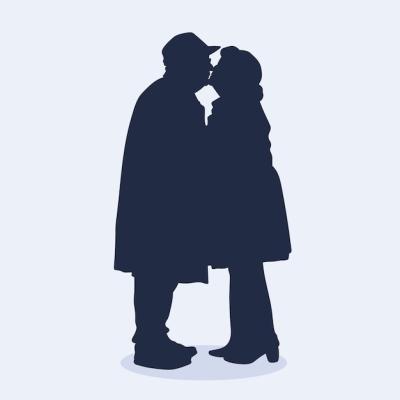 Couple Kissing Silhouette in Flat Design – Free Download