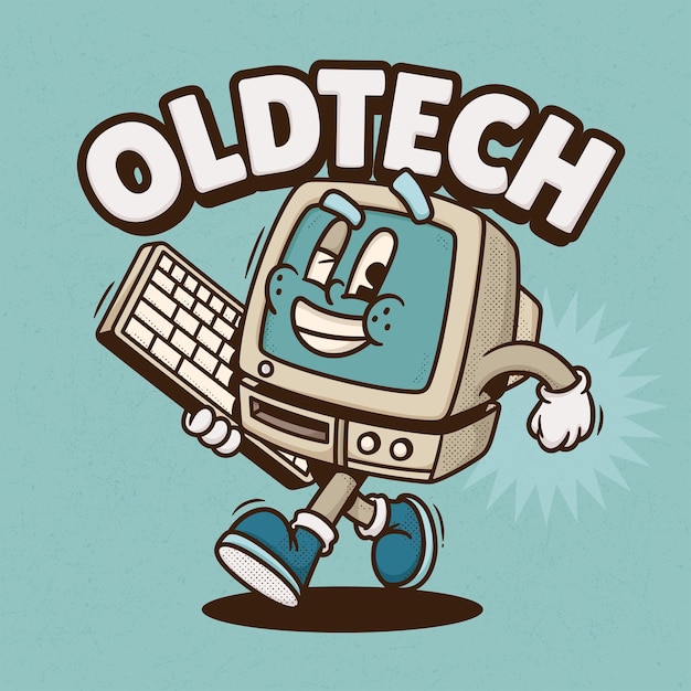 Trendy Retro Cartoon Vector Hand Drawn Retro Computer – Free Download