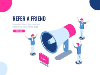 Isometric Icon of Refer a Friend: Teamwork and Promotion Vector Template – Free Download