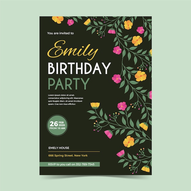 Beautiful Floral Birthday Card Template for Free Download