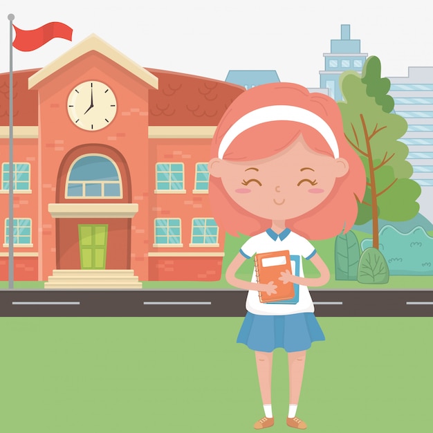 School Building and Cartoon Girl – Free Download, Free Stock Photo