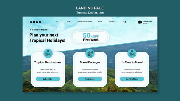 Tropical Destination Landing Page Template Design – Free Download