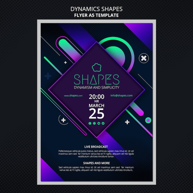 Dynamic Geometric Neon Shapes Vertical Flyer Template – Free to Download