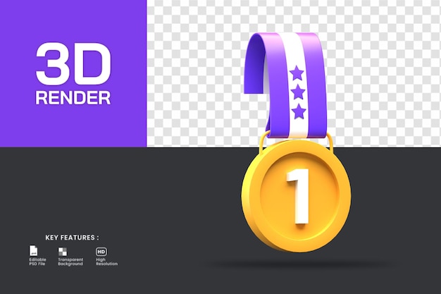 Gold Medal Award 3D Rendering for Achievement or Sport Illustration – Free Download