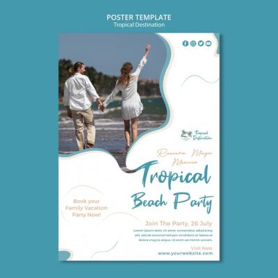 Flat Design Tropical Destination Poster Template – Free Download