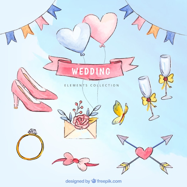 Beautiful Watercolor Wedding Elements – Free Download