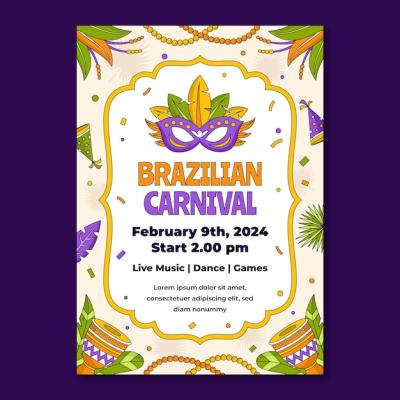 Hand Drawn Vertical Poster Template for Brazilian Carnival Celebration – Free Download