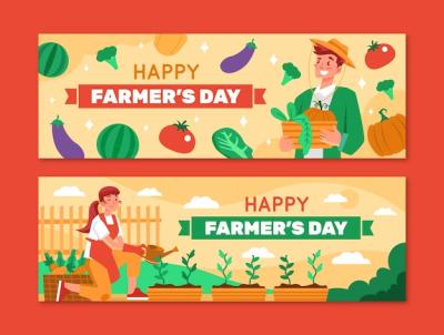 Flat Farmer’s Day Horizontal Banners Set – Free Download