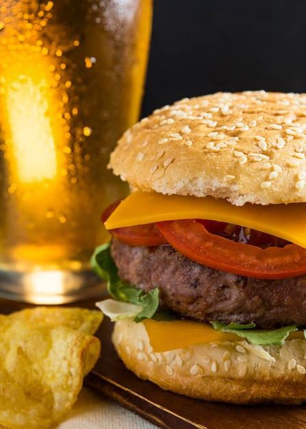 Pint of Beer with Cheeseburger and Chips – Free to Download