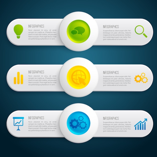 Business Information Infographic Horizontal Banners with Colorful Circles and Icons on Dark Background – Free Download