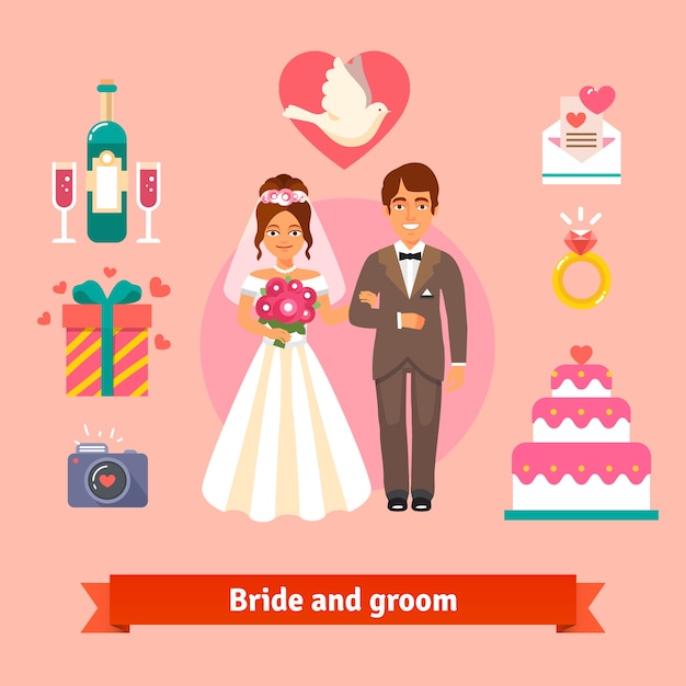 Bride and Groom Wedding Icons Set – Free Download