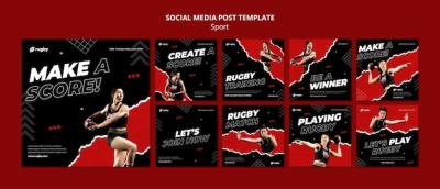 Playing Rugby Social Media Post Template – Download Free Stock Photo