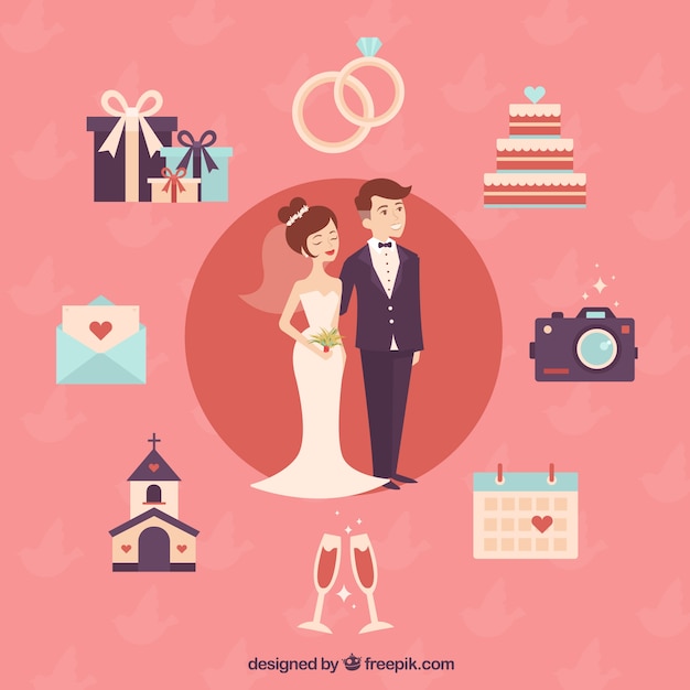 Charming Wedding Couple with Adorable Elements – Free Download