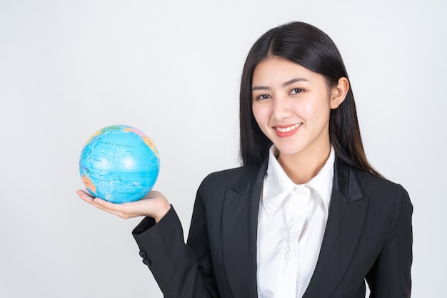 Beautiful Asian Business Woman Holding Vintage World Map – Free Download