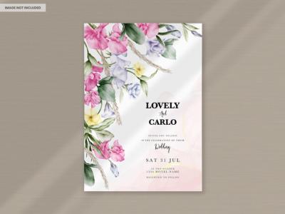 Hand Drawn Watercolor Floral Wedding Invitation Card – Download Free Stock Photo