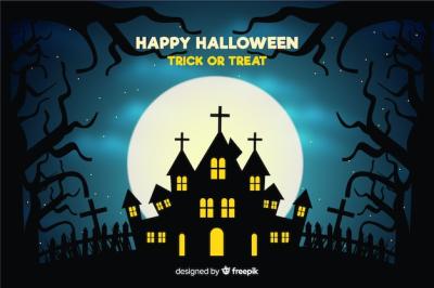 Scary Haunted House and Full Moon Background – Free Download