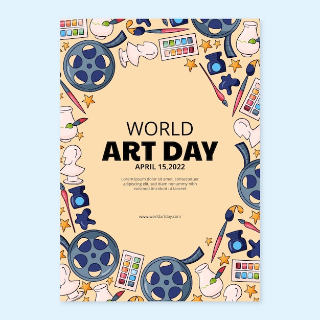 Hand Drawn World Art Day Vertical Poster Template – Free Download