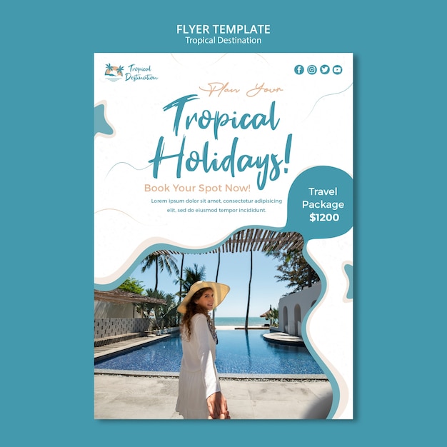 Flat Design Tropical Destination Poster Template – Free Download