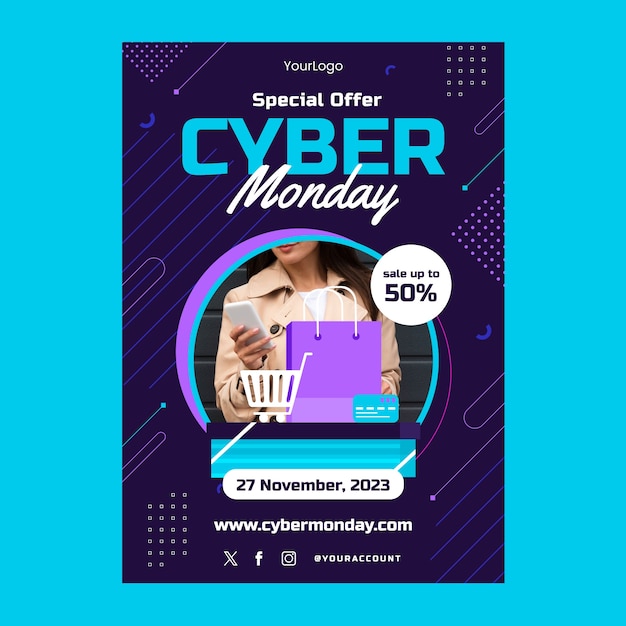 Flat Vertical Poster Template for Cyber Monday Sale – Free Download