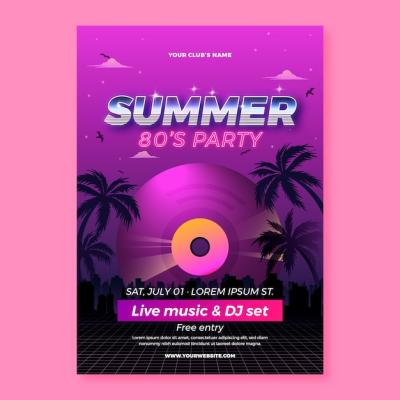 Gradient Vertical Poster Template for 80s Themed Summer Party – Free Download