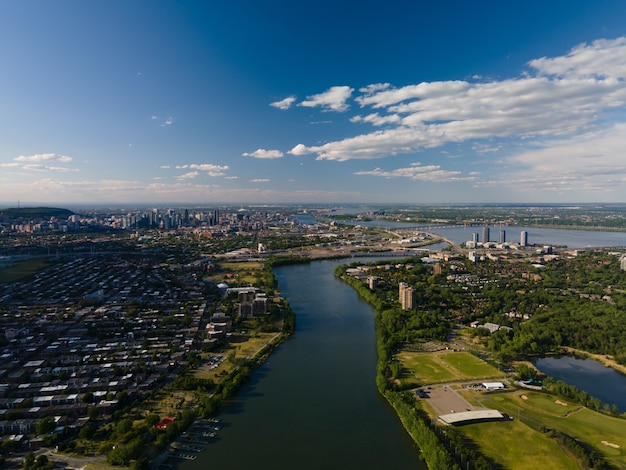 Aerial Landscape View of Saint Lawrence River and Montreal, Canada – Free Download