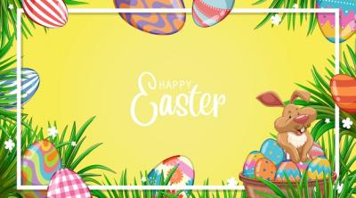 Illustration Design for Easter Featuring Bunny and Painted Eggs in the Garden – Free Download