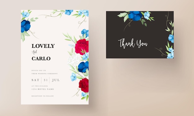 Elegant Maroon Navy Floral Invitation Card Template – Free Download