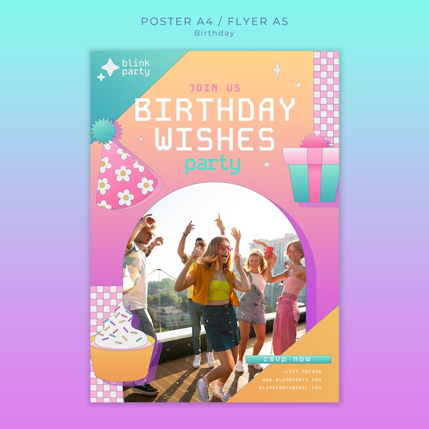 Gradient Birthday Party Poster Template – Free Download