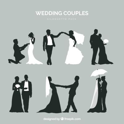 Silhouette of Six Wedding Couples – Free Download