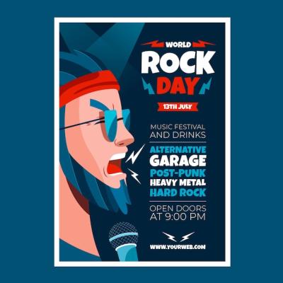 Vertical Poster Template for Flat World Rock Day Featuring Male Musician – Free to Download