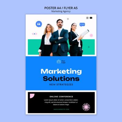 Marketing Agency Poster Template in Flat Design – Free Download