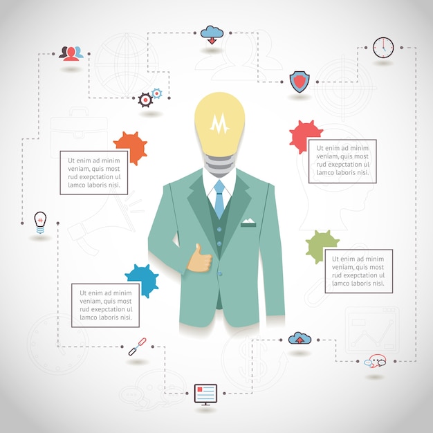 Vector SEO Infographic Featuring Man in Suit with Light Bulb Head – Free Download