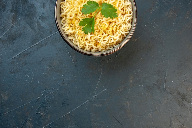 Top Half View of Asian Ramen Noodle with Coriander on Dark Background – Free Download