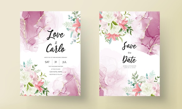 Elegant Wedding Invitation Featuring Beautiful Hand-Drawn Flowers and Leaves – Free Stock Photo Download