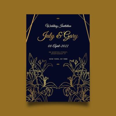 Hand Drawn Golden Wedding Invitation Template – Free Download