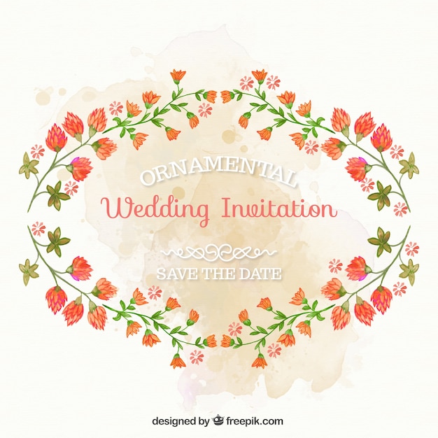 Hand Painted Floral Ornamental Wedding Invitation – Free Download