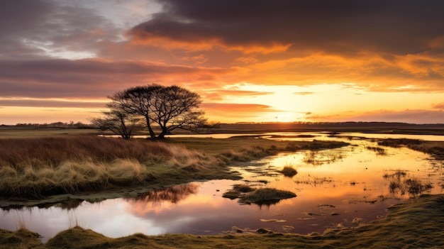 Dramatic Marsh in Yorkshire: Captivating River Reflections in UHD – Free Download