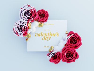 Lovely Greetings Card Mockup with Cute Roses and Love Hearts – Free Download