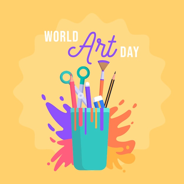 Flat World Art Day Illustration – Download Free Stock Photo