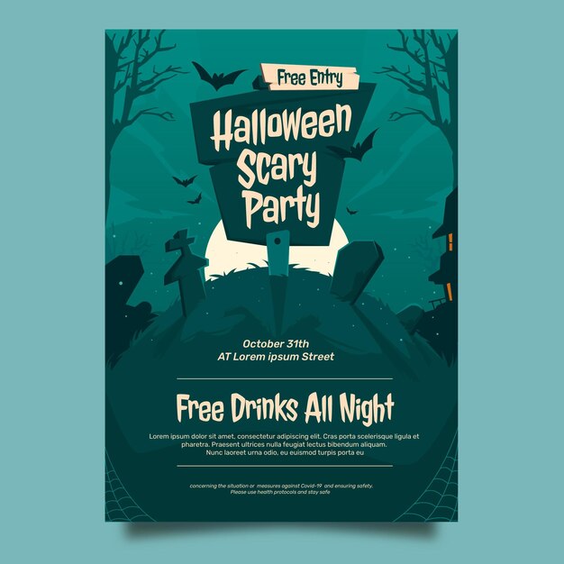 Hand Drawn Flat Halloween Party Vertical Poster Template – Free Download