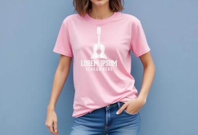 A Woman in a Pink Shirt Featuring a White Logo – Free Stock Photo for Download