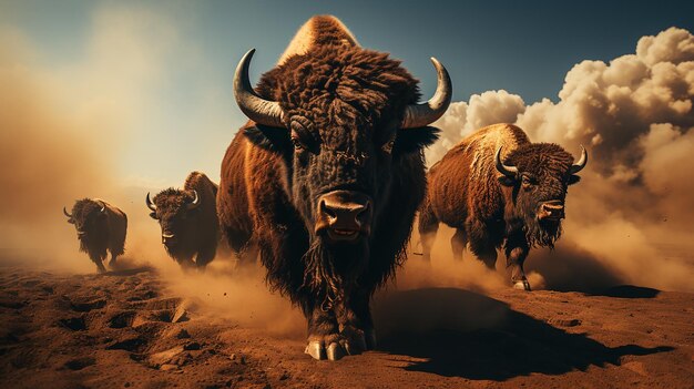 A Herd of Bison Running Across a Field – Free Stock Photo Download