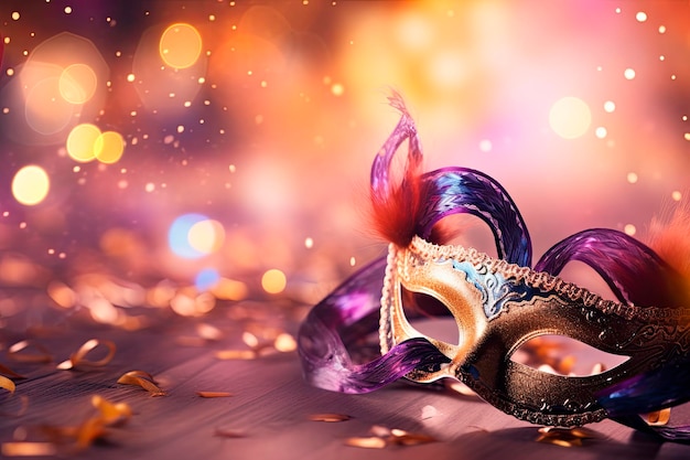 Carnival Party Venetian Mask with Colorful Abstract Defocused Bokeh Lights – Free Download