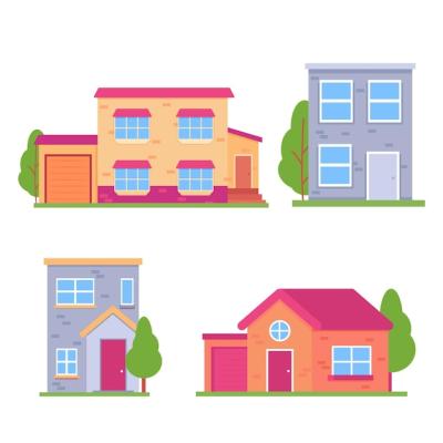 Flat Design House Illustrations Collection – Free Download