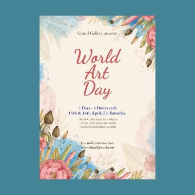 Watercolor World Art Day Vertical Poster Template – Free Download