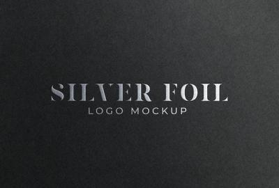 Silver Hot Foil Stamping Logo Mockup on Black Paper – Free Download