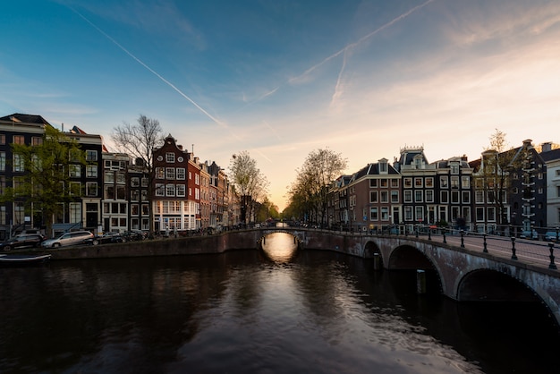 Stunning Amsterdam City View at Sunset over the Amstel River – Free Stock Photo for Download