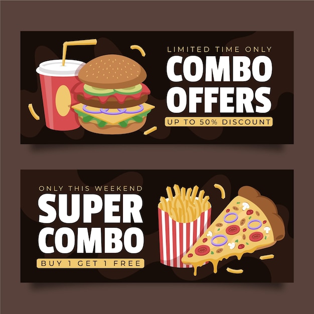 Horizontal Banners Illustrated for Combo Meals – Free Stock Photos to Download