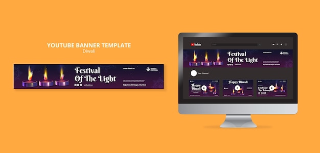 Diwali Festival Celebration YouTube Banner Template – Free Download